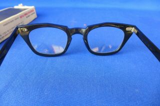Vtg Bausch & Lomb 5 3/4 Horned Rim Safety Glasses - Black & Box 48[]22 4