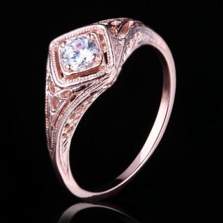 Womens 10k Rose Gold Vintage Antique Wedding Anniversary Cz Ring Setting Jewerly
