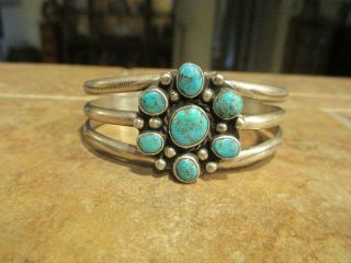 FINE Vintage Navajo Sterling Silver Turquoise CLUSTER Bracelet 2