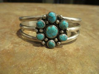 FINE Vintage Navajo Sterling Silver Turquoise CLUSTER Bracelet 3