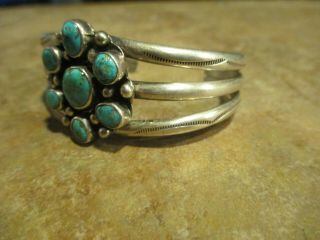 FINE Vintage Navajo Sterling Silver Turquoise CLUSTER Bracelet 6
