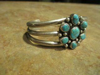 FINE Vintage Navajo Sterling Silver Turquoise CLUSTER Bracelet 8