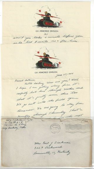 1944 Ww Ii Camp Barkeley,  Tx 12th Armored Division Hellscats Letter And Cover