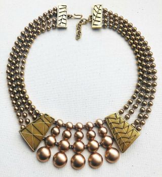 Massive Vintage Monet Egyptian Revival Brass And Copper Tone Necklace