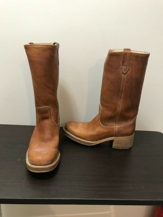 Dingo Mens Brown Leather Boots 11” Western Cowboy Vintage Style Size 8 D