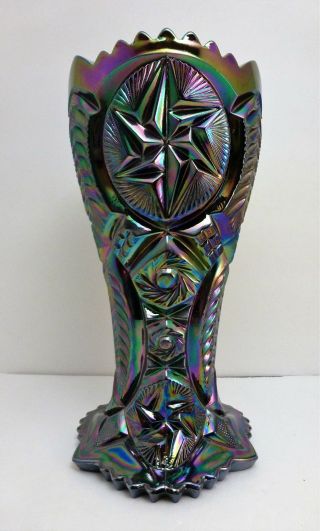 Vintage L.  E.  Smith Nortec Black Amethyst Carnival Glass 9 " Vase,  C.  1970 