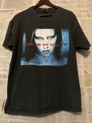 Vtg 90s Marilyn Manson God Is In The Tv Rock Band T - Shirt