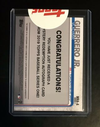 2019 Topps Series 1 Vladimir Guerrero Jr Auto RC Mystery Redemption A RARE SSP 2