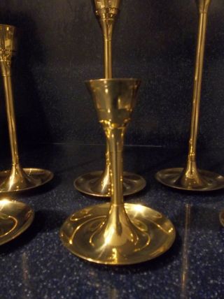 VINTAGE SET OF 7 SOLID BRASS CANDLESTICK HOLDERS by LEONARD SILVER 3 