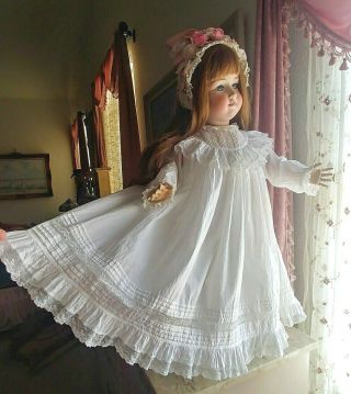 Antique White Cotton,  French Lace,  Bertha Collar Lawn Dress For Large Doll 22 " L