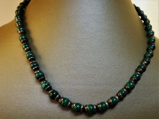 Vintage Mexico Malachite 925 Sterling Silver Beaded Necklace 18 " (33.  5 Gm)