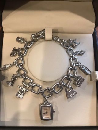 Burberry Sterling Silver Watch & Charm Bracelet Rare HTF London Charms W/box 2