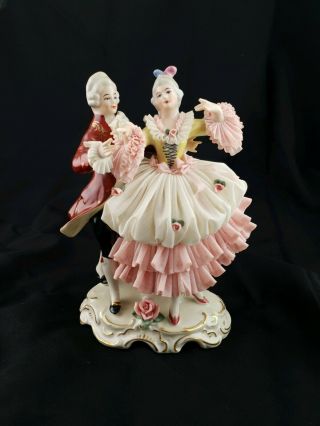 Vintage Porcelain Lace Dress Lady Dance Dresden Art Germany Figurine,  20cm Tall
