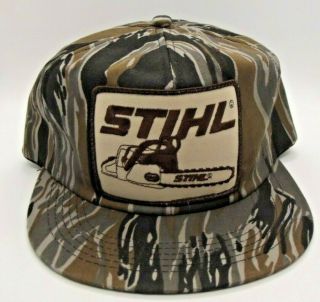 Vintage Stihl Chainsaw Tiger Stripe Camo Snapback Trucker Hat Cap K Brand