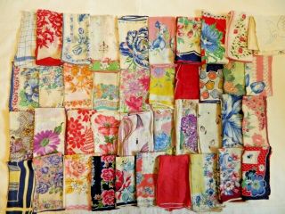 40 Vintage Ladies Hankie Handkerchiefs Mostly Floral 