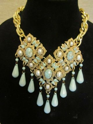 Vintage Sarah Coventry Turquoise Malese Cross Statement Necklace - Repurposed Ooak