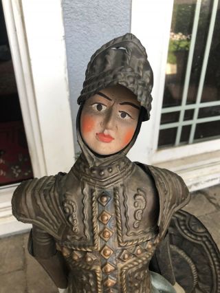 Antique/Vintage Sicilian Wooden Puppet 25” Mannequin Doll Suit Of Armor On Stand 2