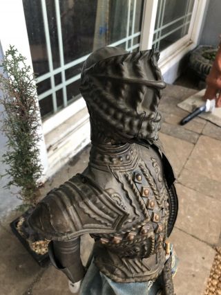 Antique/Vintage Sicilian Wooden Puppet 25” Mannequin Doll Suit Of Armor On Stand 3