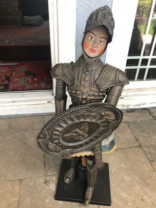 Antique/Vintage Sicilian Wooden Puppet 25” Mannequin Doll Suit Of Armor On Stand 4