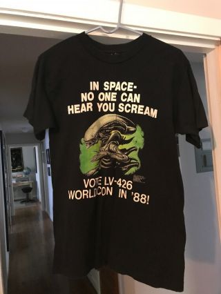 Vintage Alien T - Shirt " In Space No One Can Hear You Scream " Worldcon 1988 - Med
