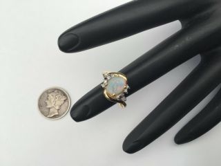 Vintage Designer Jgi 14k Yellow Gold Opal And Diamonds Ring Size 6.  5,  3.  1 Gr.