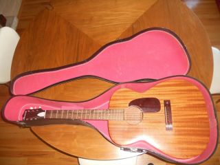 Vintage Harmony F165 Mahogany Acoustic Guitar Made In Usa W/ Hard Case Restrung