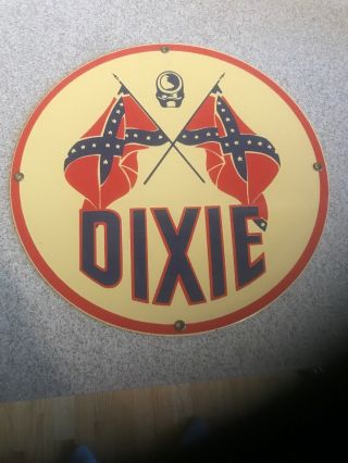 Vintage Dixie Gasoline Porcelain Metal Sign 11 1/2 Confederate Rebel Gas Oil Nos