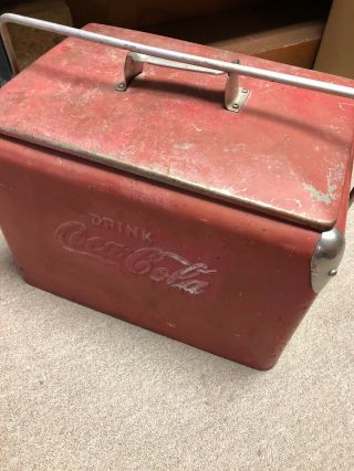 Vintage Coca Cola Red Cooler Ice Chest Pout Picnic 50s Rare Coke 4