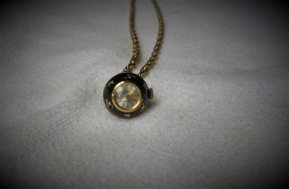 Vintage Lanco 17 Jewel Black Enamel Ball Watch Pendant Necklace W/ Chain Swiss M