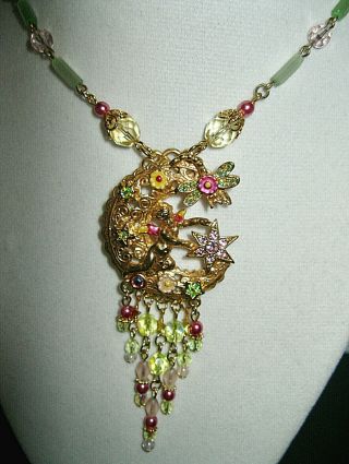 Kirks Folly New/signed/vintage " Fairy On Crescent Moon Necklace W/many
