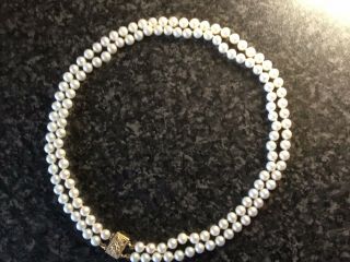Fine Vintage Twin Rope Cultured Pearl Necklace On 14ct Gold Clasp