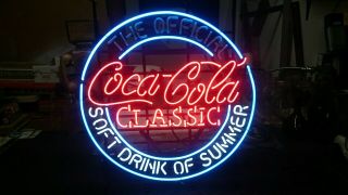Vintage Coca Cola Classic Soft Drink Of Summer Actown Neon Sign Licensed Usa