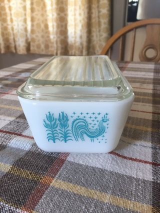 Vintage Pyrex Amish Butterprint Refrigerator Dishes 8 Pc Set Turquoise White 2