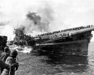 Uss Franklin Damage After Japanese Dive Bomber 8x10 World War Ii Ww 2 Photo 684
