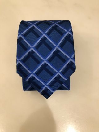 Vintage Hermes Paris Silk Twill Tie 5309 Ta Classic Diamond Print Royal Blue