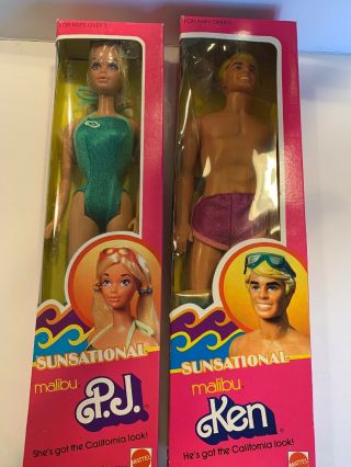 Vintage Sunsational Malibu Pj & Ken Doll Barbie Steffie Face Superstar Era Nrfb