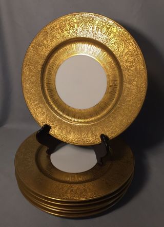 Vintage/heinrich&co.  /selb Bavaria/gold Etched Cornucopia Design/6 Charger Plates