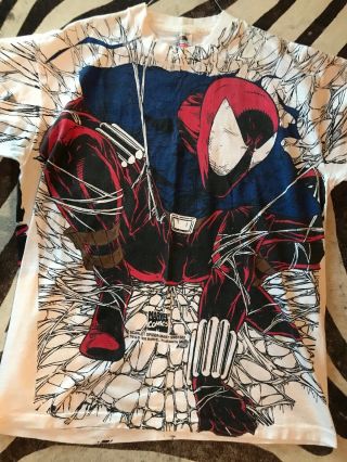 Spider - Man 1995 Xmen Shirt Vtg Xl Marvel All Over Print Scarlet Double Sided