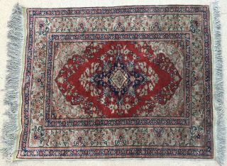 Vintage Persian Rug 26x33” Hand Made Silk Prayer Antique Old