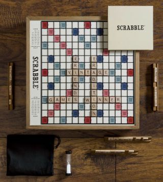 Winning Solutions Scrabble Deluxe Vintage Edition Wooden Board Game