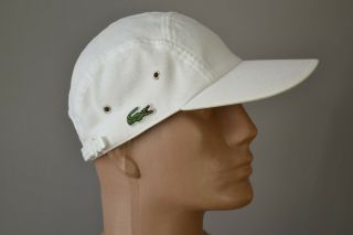 1 Mens Lacoste Vintage 5 Panel Cap Hat Size 3 White Cond Great France 80 - 90`