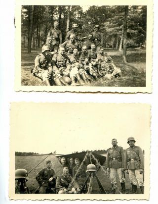 2 X Photo Ww2 German Soldiers Troops,  Steelhelmets,  Tent Wwii 772