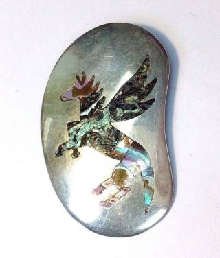 An Awesome Sterling Silver Taxco Pegasus Unicorn Rainbow Abalone Pendant Pin