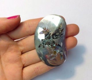 An Awesome Sterling Silver Taxco Pegasus Unicorn Rainbow Abalone Pendant Pin 2