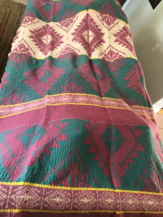 Vintage Beacon Blanket Rustic Southwest Design Pink Green Wool Cotton 112 " X 70 "