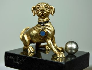 Rare Frank Meisler Mini Dog With Ball Figurine Signed On Marble Base