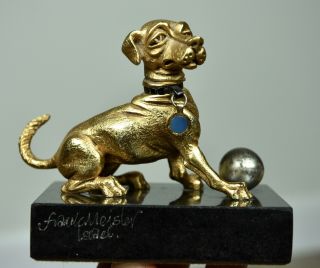 RARE Frank Meisler Mini Dog with Ball Figurine SIGNED on Marble Base 2