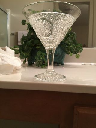 vintage 6” Tall Cut Glass Compote. 8