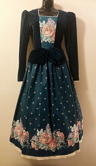 Vtg Daisy Kingdom Dress Girls Sz 12 Factory Made Floral Collar Bow Full Modest