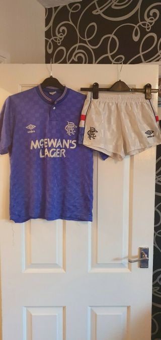 Rare Vintage Glasgow Rangers Shirt And Shorts 87 - 88
